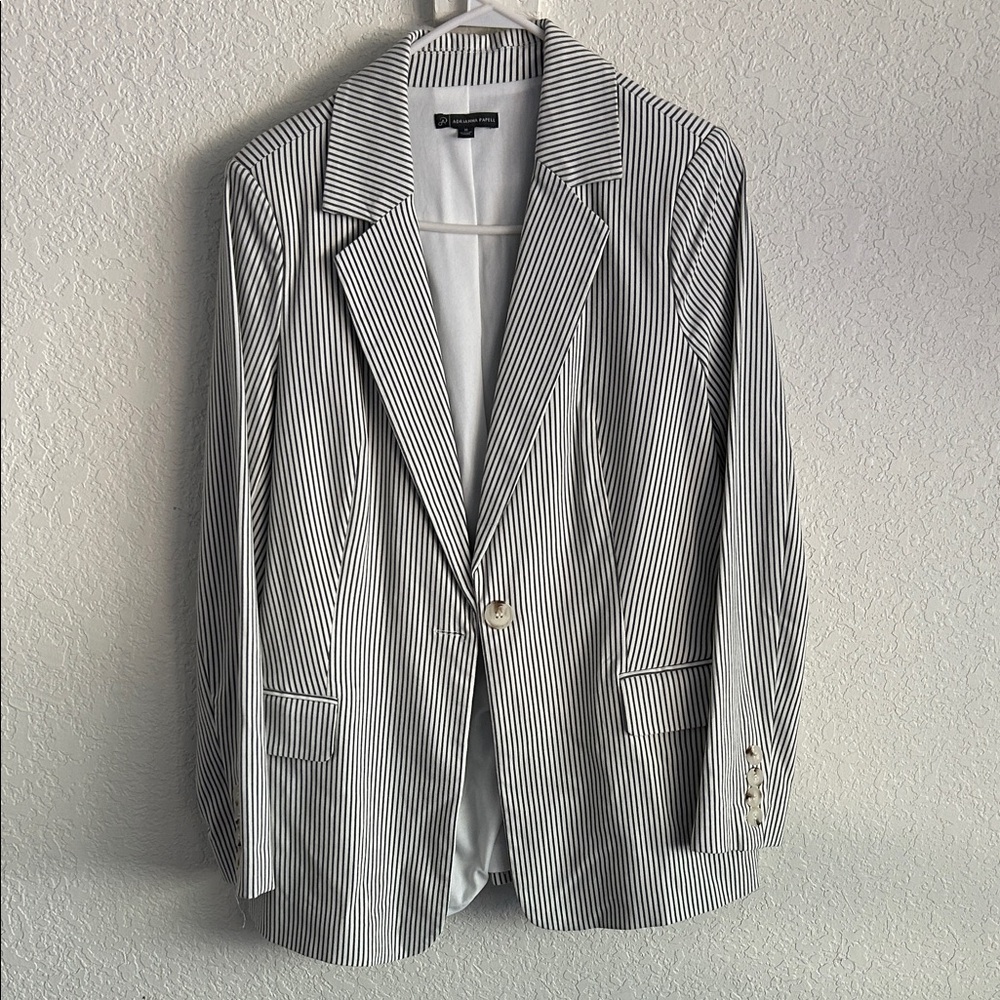 Adrianna Papell Gray and White Striped Blazer
